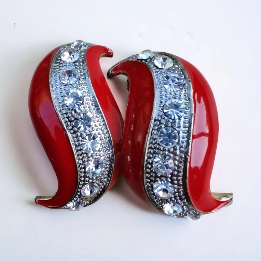 Large vintage sparkly enameled earrings - Picture 1 of 5